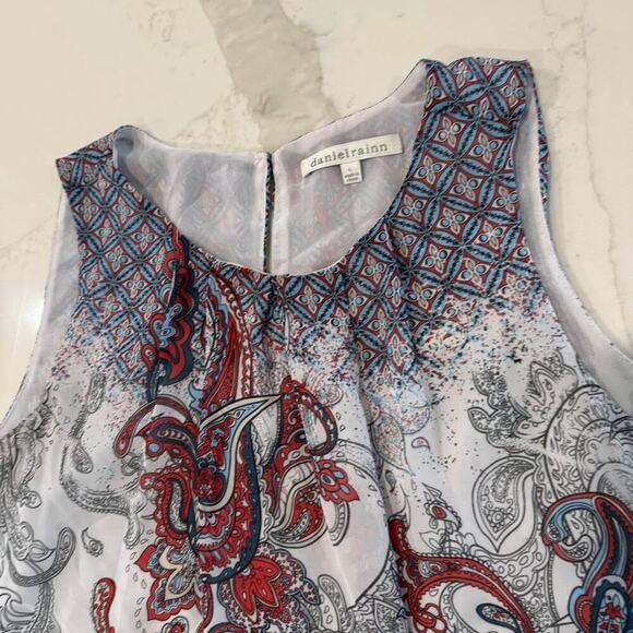 Daniel Rainn Paisley Layered Pleated Sleeveless Blouse Womens Large BlueRed Boho - Picture 3 of 7